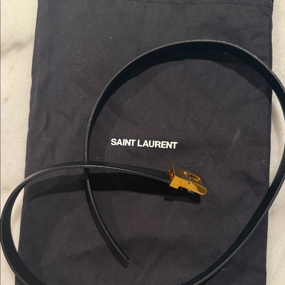 Saint Laurent Black Leather Belt with Gold Buckle